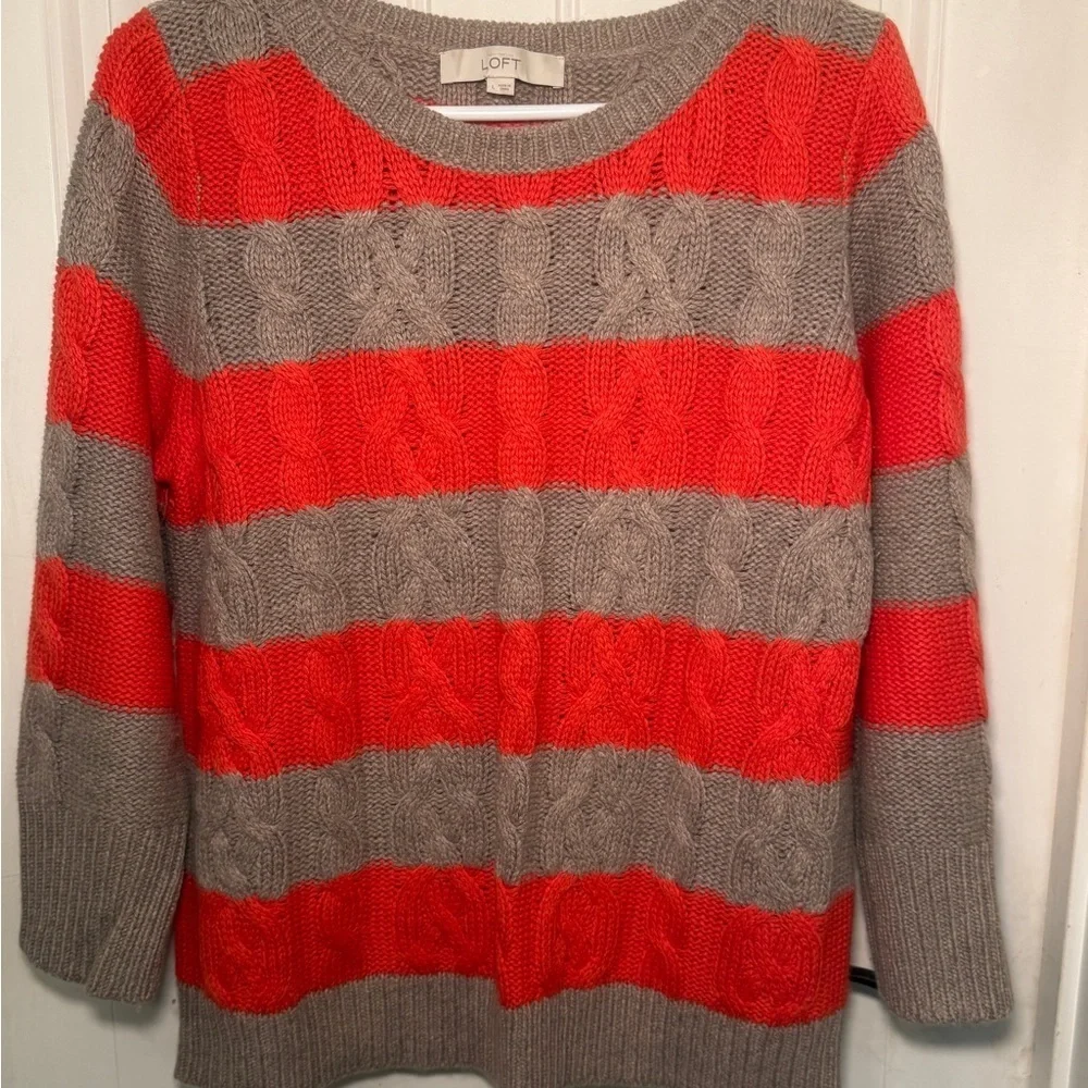 LOFT Women's Sweater with Red and Brown Stripes
